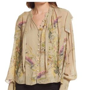ALL SAINTS Lara Caledonian Floral Flowy Swing Shirt Size 4 Khaki Green Top